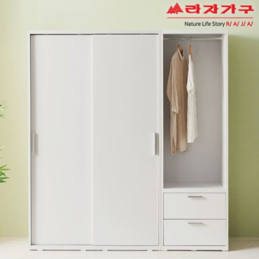 라자가구 비바 빅 슬라이딩 옷장+서랍 행거장 1800_이미지