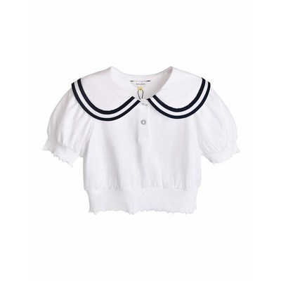 컬리수 세일 세일러룩단정한룩 세일러 카라 포인트 반팔 티셔츠 세일러빅카라반팔티셔츠 C242TSG10P60 화이트 120_이미지