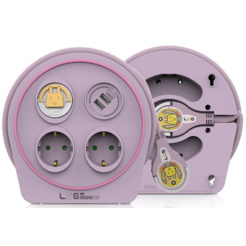 러그박스 3구 USB 미니 캠핑릴선 퍼플 핑크 (10m)_이미지