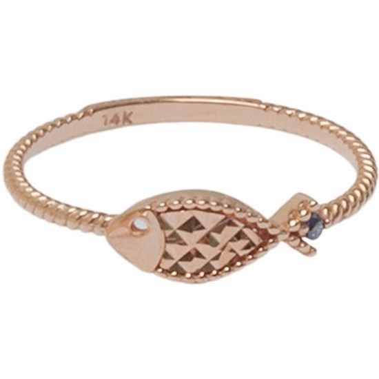 윗치비쥬 14K 블루큐빅 물고기 반지