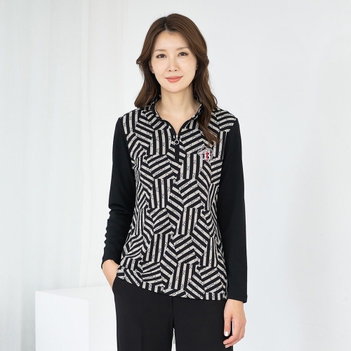 모슬린 엄마옷 50대 중년여성의류 엄마옷 카라 프릴 집업 긴팔티셔츠 TK509111 여성의류 빅사이즈 4060_이미지