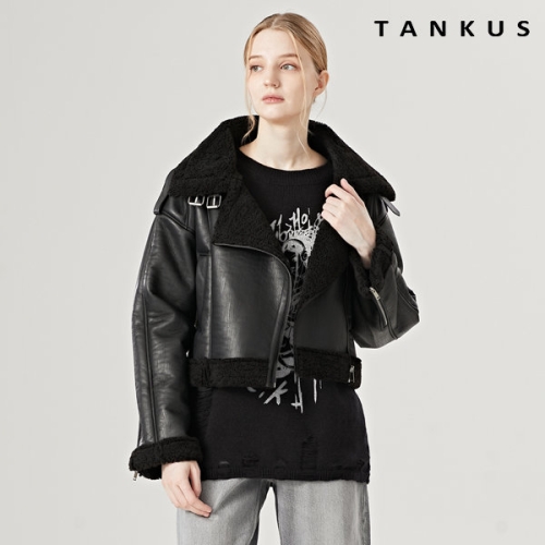  탱커스 오버핏 바이커 페이크 무스탕 자켓 TW4JK011L0