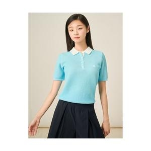 LADIES 솔솔니트 투톤 믹스 칼라넥 반소매 풀오버 스카이블루 BF5451C11Q 314945