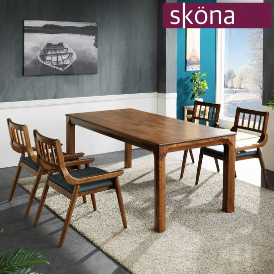 스코나 하멜른 원목 식탁 1400 (의자4개)_이미지