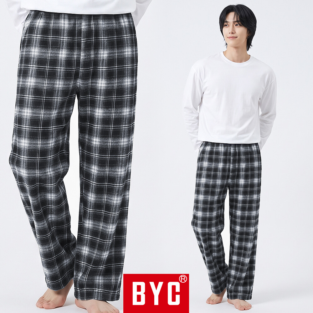 BYC 남자 잠옷 바지 순면 기모 체크 가을 겨울 남성 파자마 홈웨어 하의 빅사이즈 NCG1224M_이미지