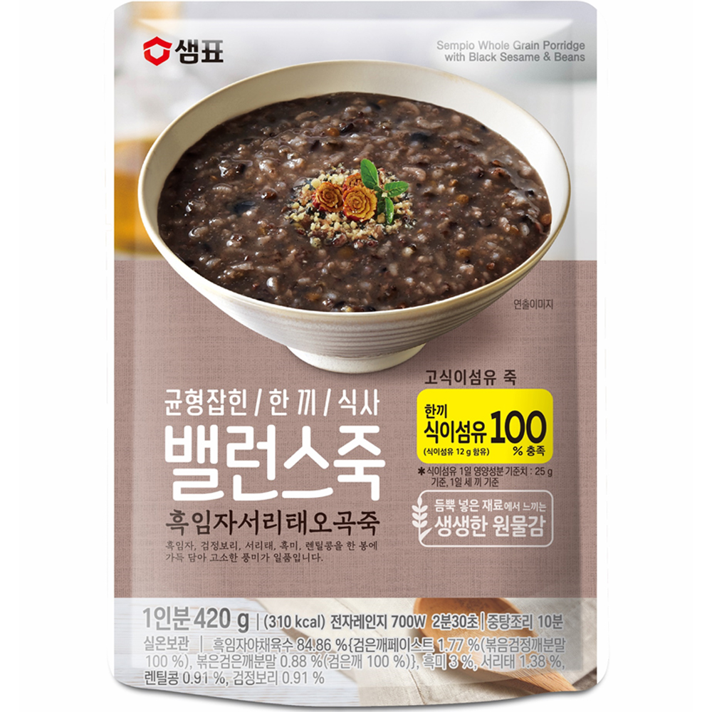 샘표식품 밸런스죽 흑임자 서리태 오곡죽 420g이미지입니다. 누르면 해당 게시물로 새창이동합니다.