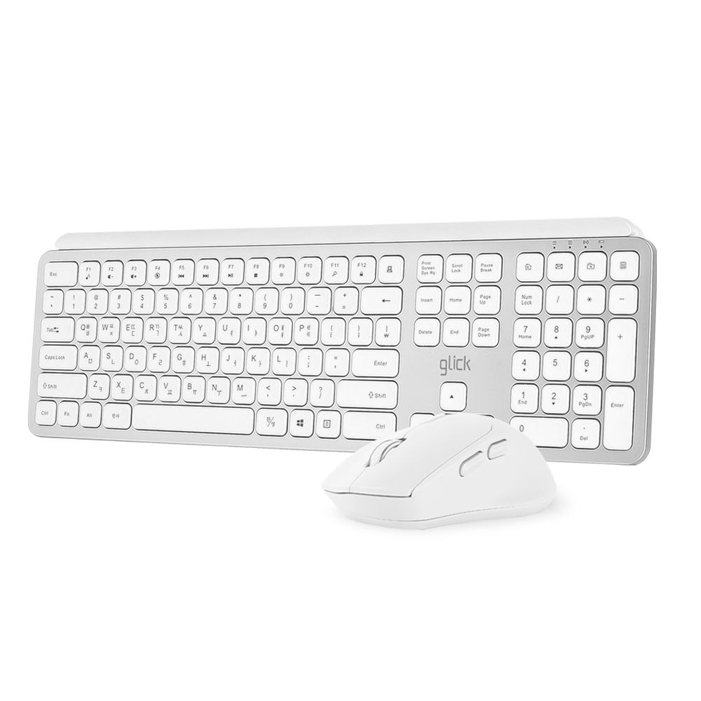 지클릭커 OFFICEPRO WMK20 인체공학 펜타 무선 키보드 마우스 세트 (화이트)_이미지
