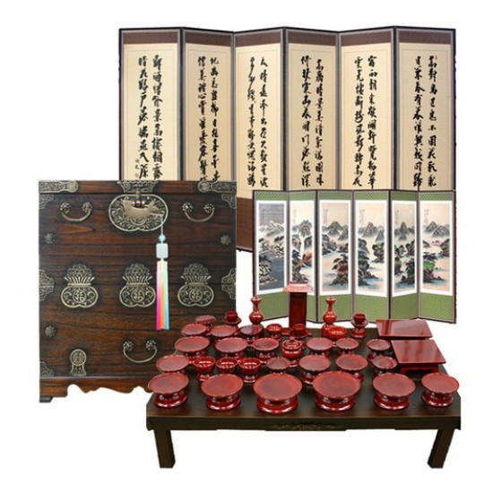 박씨상방 남원 연꽃 복제기 물푸레 38P (+병풍(황토)+제기함(복))