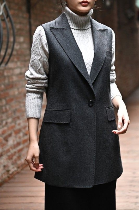 비꼴리끄 울 핸드스티치 테일러드 카라 베스트 1150054_이미지