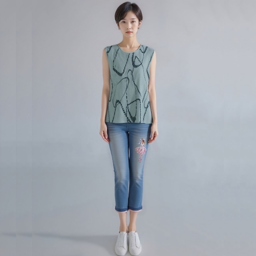 25년 봄 여름 중년 여성 밧줄조개 주름 나시 티셔츠 MOS5TP400F-CC