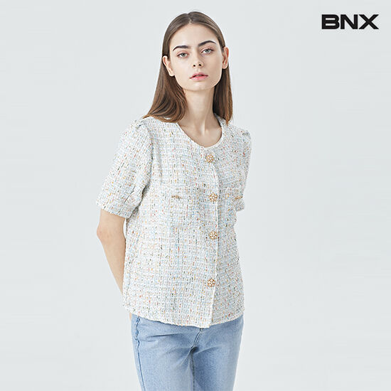 BNX 페미닌 트위드 투포켓 반팔 자켓 BU1JK010L0