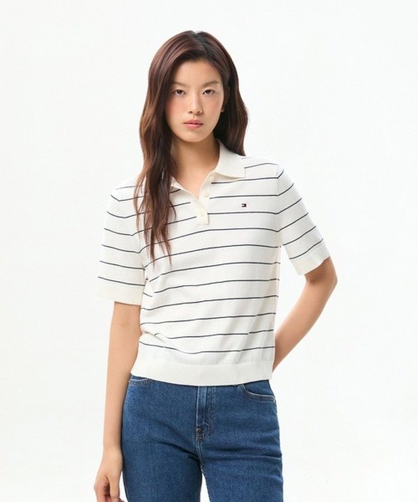 타미힐피거 스트라이프 피케 폴로 티셔츠 T22G6KTO011WT20X8 카라티셔츠 SF994G3Y_이미지
