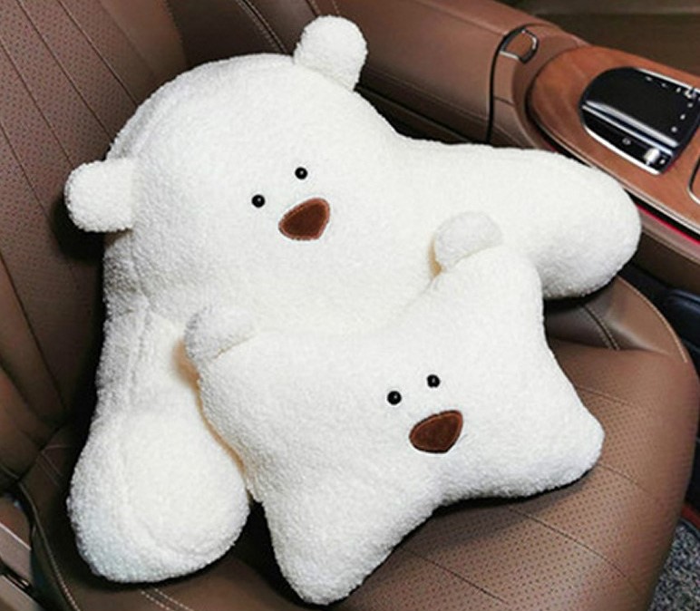  앤티스 차량용 백곰 목쿠션 + 허리쿠션 세트 (1세트)