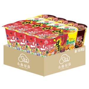 오뚜기 컵라면 소컵 16입 진라면+열라면+참깨라면+진짬뽕_이미지