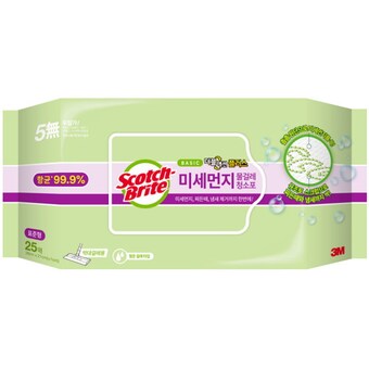 3M 스카치브라이트 베이직 미세먼지 물걸레 <b>청소</b><b>포</b> 더블액션 플러스 표준형 25매