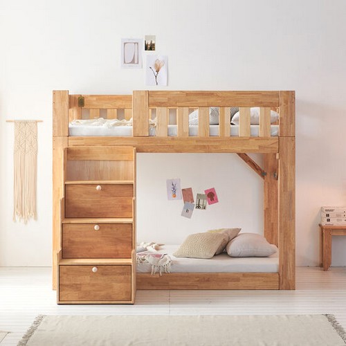 플라망 헤라 고무나무 수납계단 2층침대 SS (매트별도)_이미지