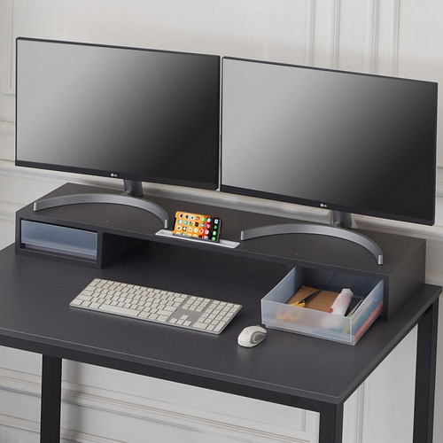 우드웰 MT-01 스토리 서랍형 듀얼 모니터받침대 (2개)_이미지