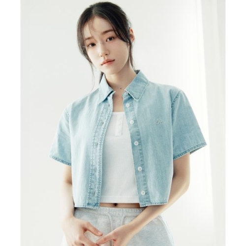 LEE 브랜드 리 우먼 숏 크롭 데님 반팔 셔츠 인디고 라이트 LE2502SS62IL 113106_이미지
