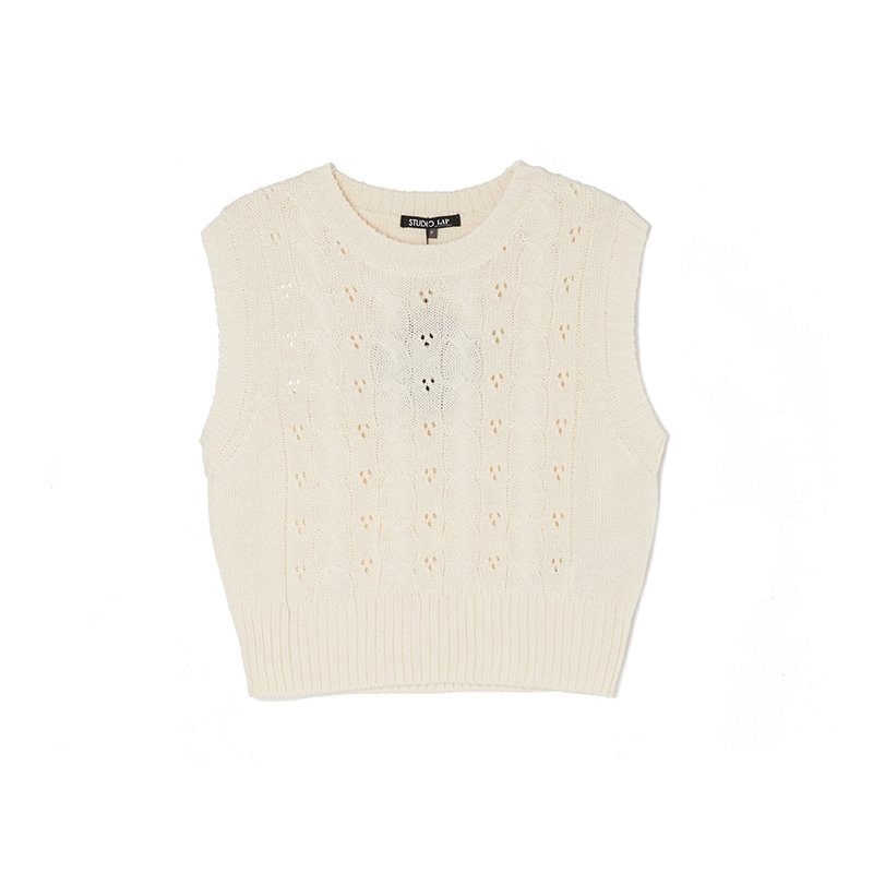 랩 앞판 꽈배기 라운드 니트 베스트 AP1KV260_이미지