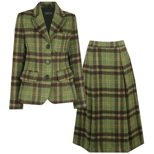 비비드 시크릿가너 체크무늬 겨울 정장 울자켓+울 롱스커트 세트_이미지