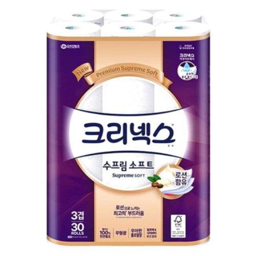크리넥스 수프림 소프트 30m (30롤)이미지입니다. 누르면 해당 게시물로 새창이동합니다.