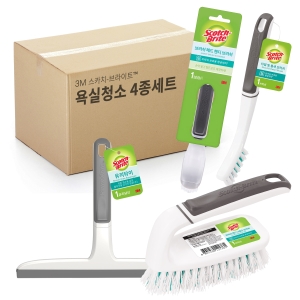 스카치브라이트 욕실청소용 브러쉬 4종 타일 틈새 브러쉬 + 다용도 브러쉬 + 핸디 브러쉬 + 유리닦이 혼합색상 1세트_이미지
