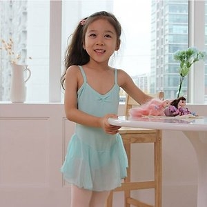 발롱 발롱 끈나시 쉬폰 민트 레오타드 유아 아동 발레복_이미지