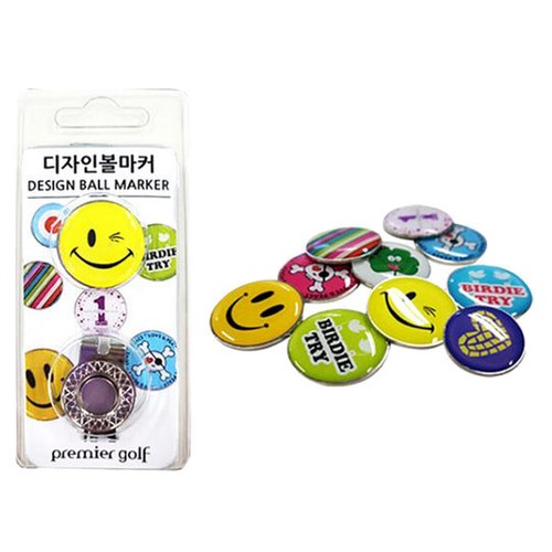 스마일 디자인 골프 볼마커 햇클립 10종