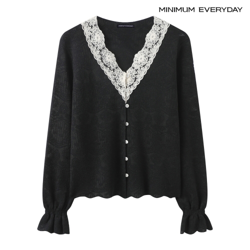 에브리데이 소매 프릴 레이스 포인트 니트 가디건 EC1CK002D