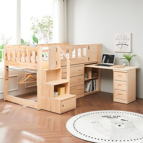 스페이스 원목 출입문 책상형 벙커침대 SS