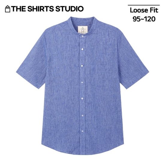 더셔츠스토리 더셔츠스튜디오 루즈핏 린넨혼방 차이나카라 반팔셔츠 (블루)