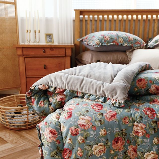 마리엔젤 이겨울 로즈불룸 극세사 차렵이불 민트블루 (싱글 S)_이미지