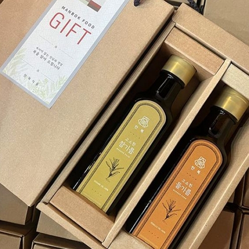 만복식품 만복 저온압착 참기름 들기름 250ml 2병 선물세트이미지입니다. 누르면 해당 게시물로 새창이동합니다.