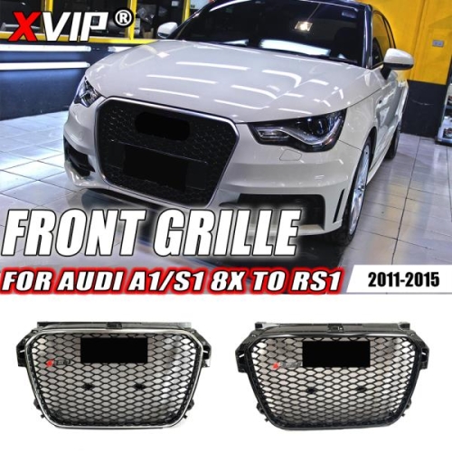 XVIP S1 스타일 크롬 프레임 프론트 범퍼 그릴 A1 8X 2011-2015 실버 프레임 및 크롬 링 RS1 스타