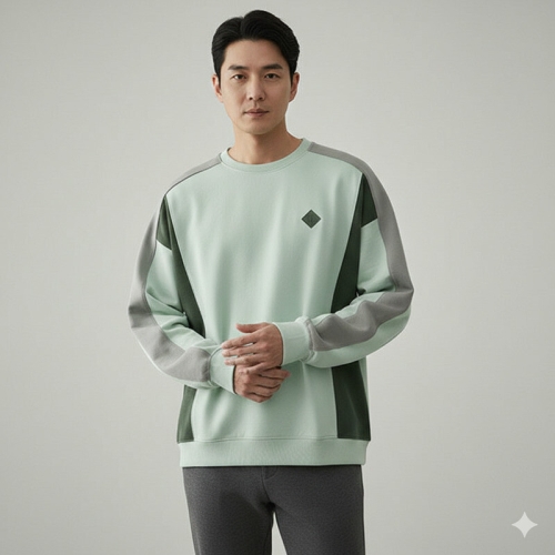 올젠 남성 맨투맨 라운드 블록 절개 P0O9I8U7_이미지