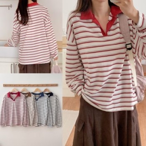 시드마켓 줄패턴오픈카라티셔츠 511V586S 빅사이즈 여성의류