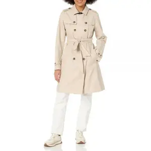 타미힐피거 여성용 긴소매 더블 브레스트 트렌치 코트, 샌드 144478