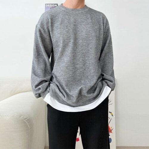 스콰즈 니트 SDT114 2COLOR 남자 레이어드 라운드넥 골지니트