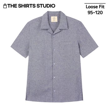 더셔츠스튜디오 루즈핏 샴브레이솔리드 오픈카라 반팔셔츠 (그레이)_이미지