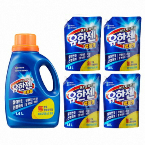 유한젠 산소계표백제 액체형 1.4L + 리필 1.8L (본품1개+리필4개)_이미지