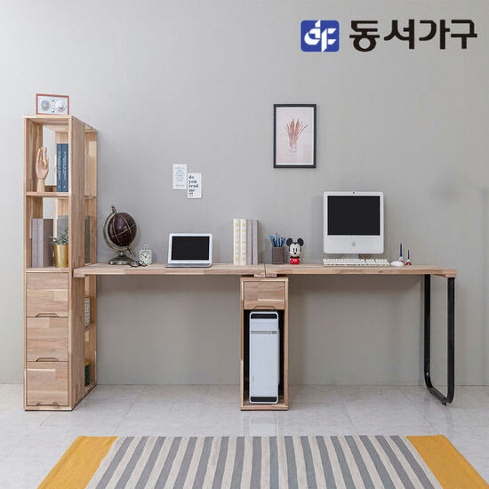네오 아카시아 원목 2인 본체책장 책상