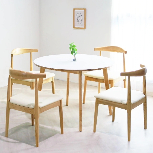 일루일루 포포 쿠션 원형 HPL 라미네이트 원목 식탁 1000 (의자4개)_이미지