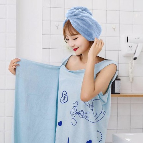 ㅤ뽀송뽀송 3초 샤워가운 + 극세사 드라이 헤어캡_이미지