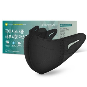퓨어시스 국산 덴탈 새부리형 마스크 대형 마스크 일회용 숨편한 귀편한 슬림 쿨마스크 여름 여름용 블랙 50매_이미지
