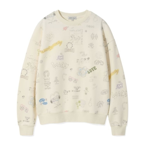 WACKY WILLY 우먼스 드로잉패턴 세미오버핏 맨투맨 패턴 WA2503CR65TC 147292 M