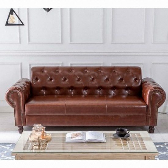 핑크라인 고릴라가구 오스카 클래식 레트로 가죽소파 3인용