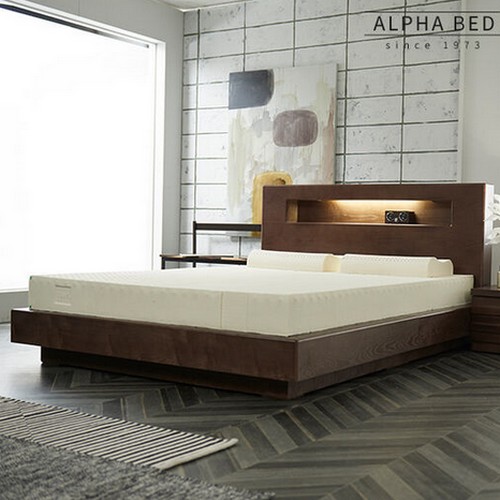 알파침대 앨리 애쉬 월넛 무늬목 평상형 LED침대 K (유럽라텍스)
