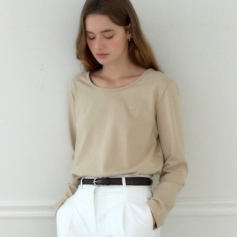 �ƿ�ȣ�� Logo Silky U-neck S�� LEEve T-shirt Beige H25FA-TS01-BEI 1098727