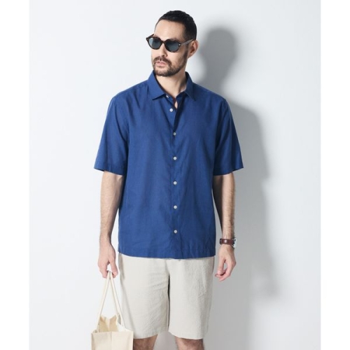 DIEMS 린넨 혼방 반팔 솔리드 셔츠_블루 이지핏 _DDSWB02E