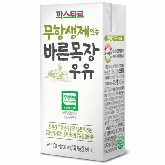 파스퇴르 무항생제 바른목장 우유 190ml (72개)_이미지